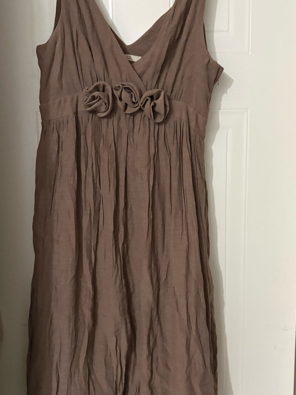 Women’s  Taupe Sleeveless Dress with Floral Waist Detail